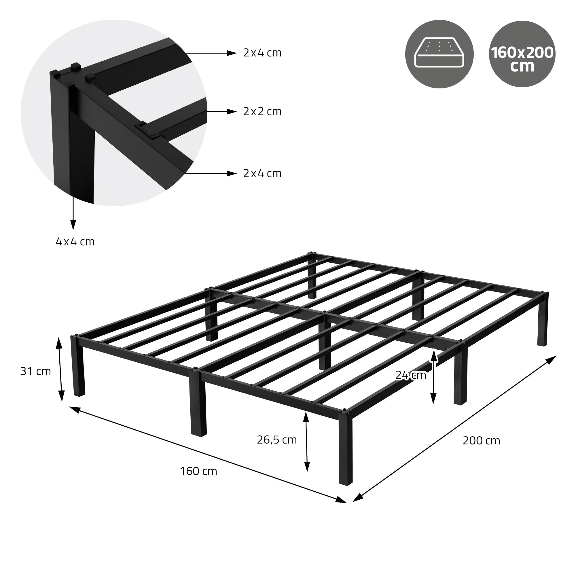 YRHome Modern bedframe, metalen bed, 160 x 200 cm, metalen platformbed