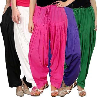 Pixie Readymade Plain Traditional Comfort Punjabi Patiala Salwar Pants for Women Bottoms Combo Pack of 5 and