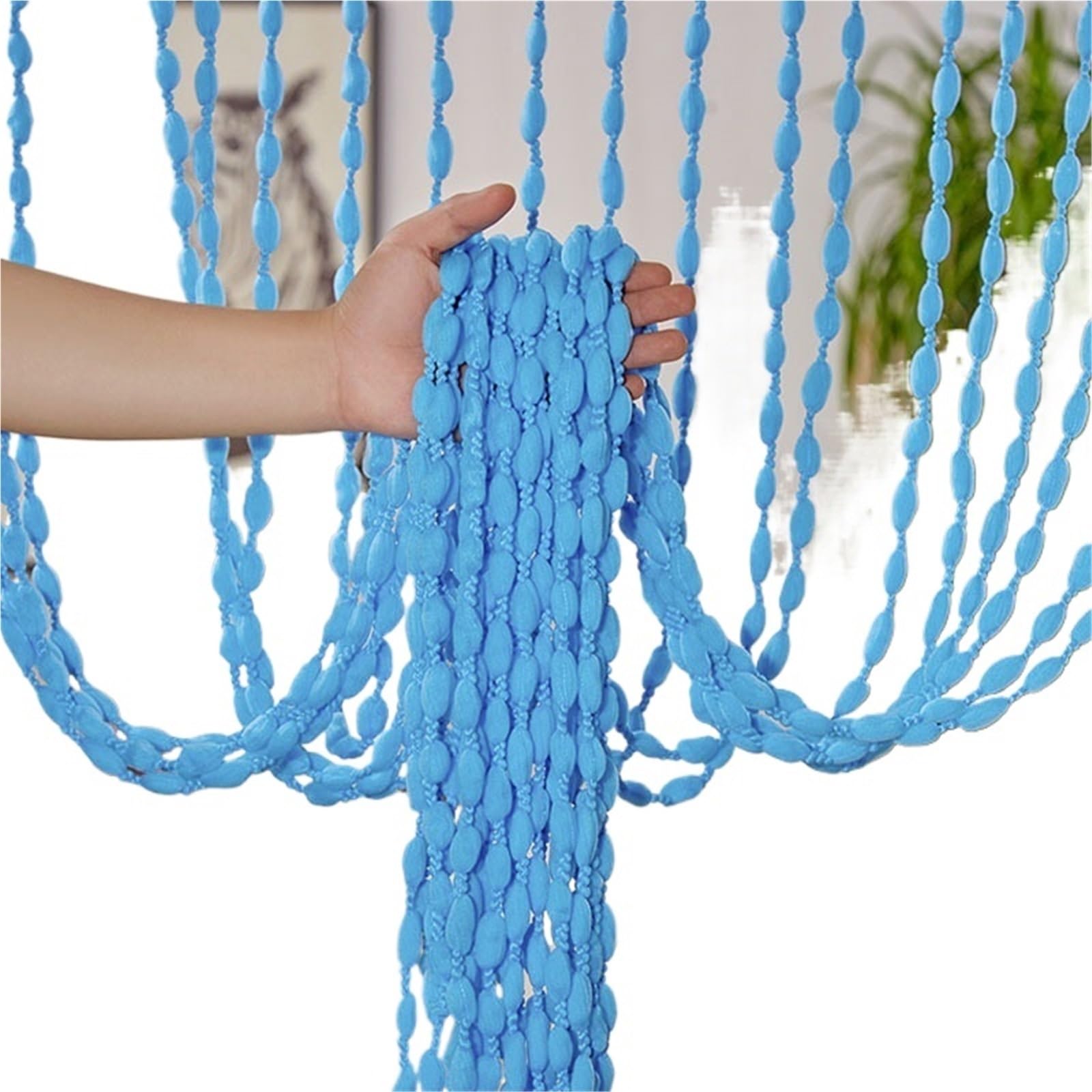 DFGBAPKBL beaded door curtain Polyester Door Beaded Curtains Lantern Tassel Cord Hotel Wedding Salon Window Line Decoration For Room Divider(Blue)