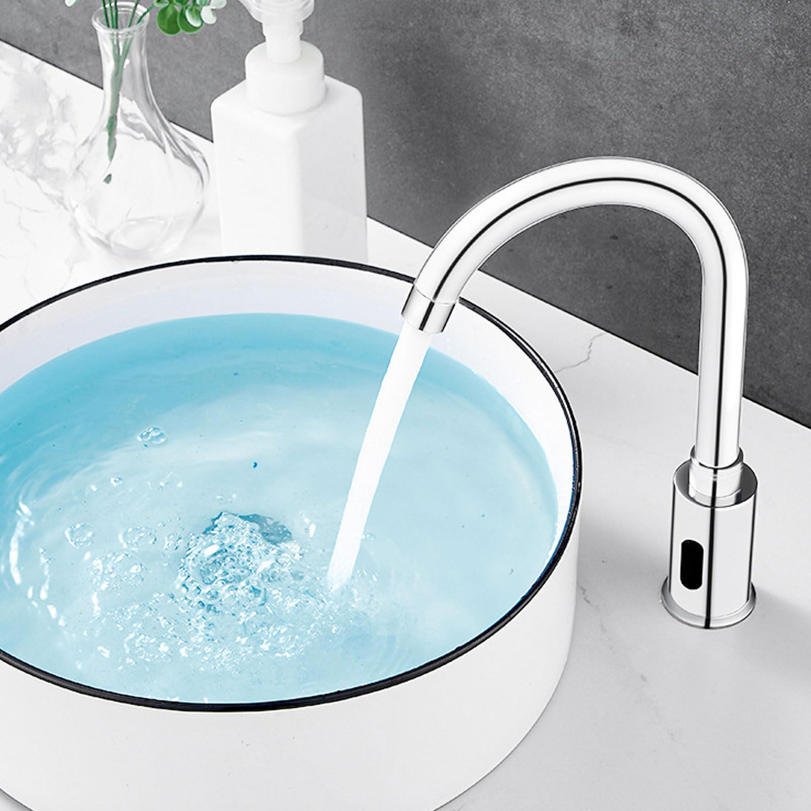 Asixxsix Grifo de lavabo sin contacto, grifo de cocina sin contacto con sensor infrarrojo, de agua fría individual, grifos de cocina con sensor de movimiento