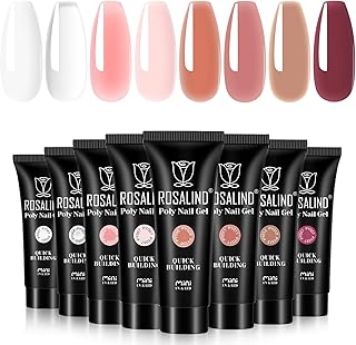 ROSALIND Christmas Poly Nail Gel Set, 8 Colors Mini Clear Neutral Poly Extension Gel Set, Nude Pink Builder Extension Kit for Nail Art Design Easy DIY Gift for Women