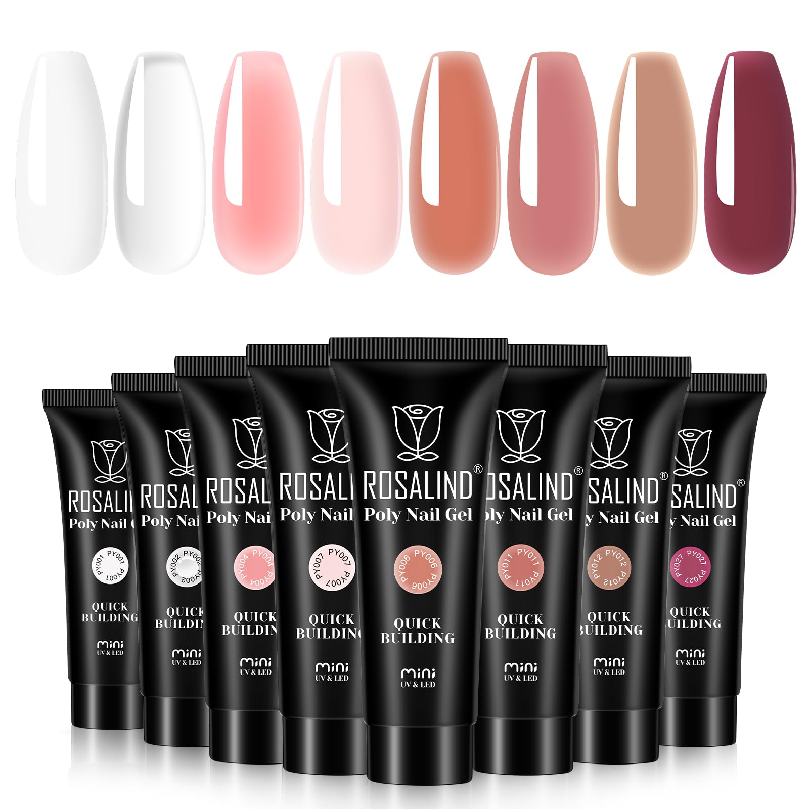 ROSALIND Christmas Poly Nail Gel Set, 8 Colors Mini Clear Neutral Poly Extension Gel Set, Nude Pink Builder Extension Kit for Nail Art Design Easy DIY