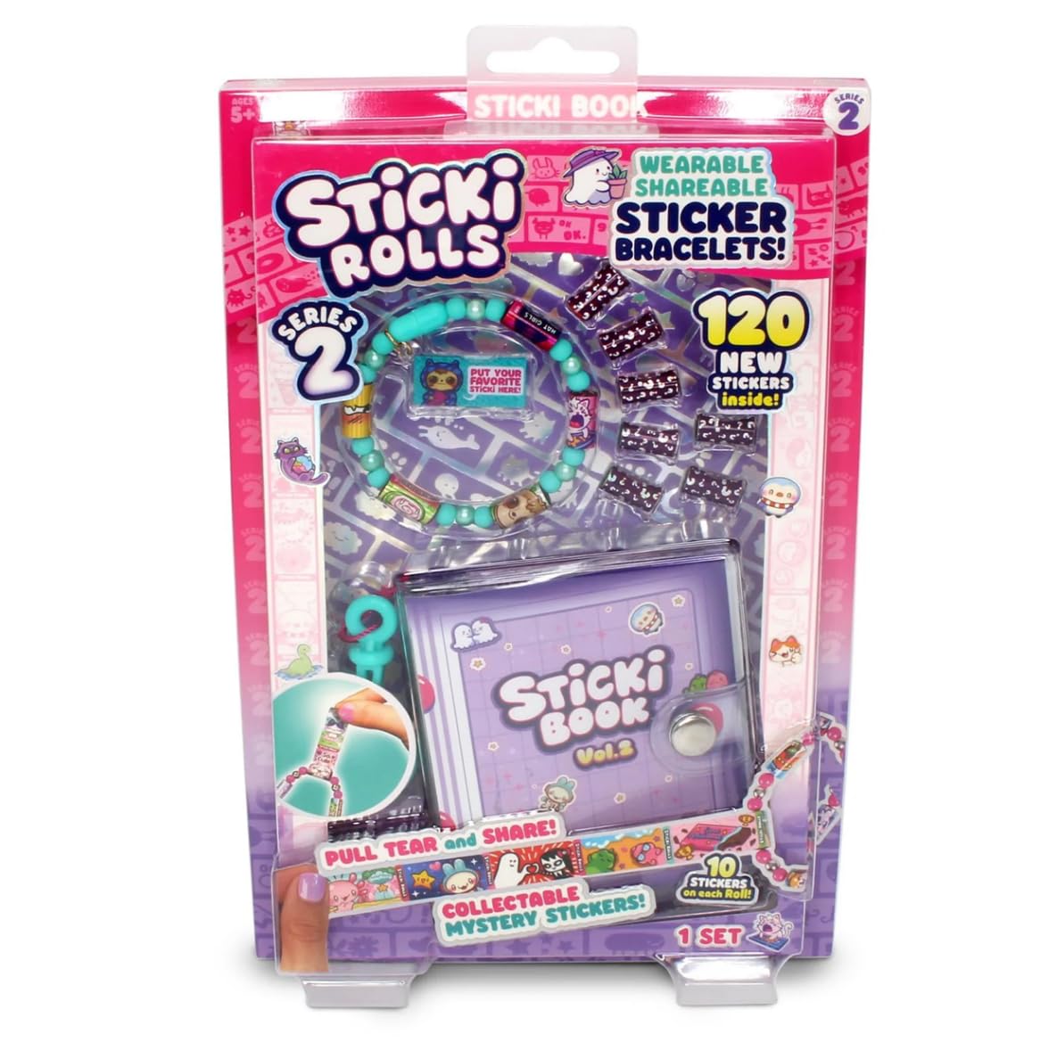 Sticki Rolls Creative Book Set with 120 Stickers, Wearable Sticker Bracelets, 1,000+ Collectible Stickers, Activity Book for Kids