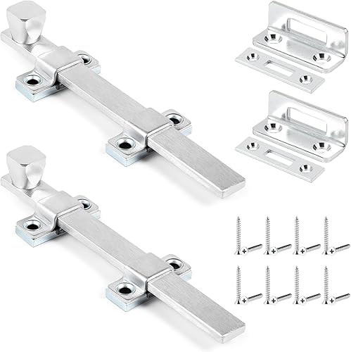 Hicarer 2 piezas de pernos de superficie de 8 pulgadas de alta resistencia holandés para puerta de puerta con acabado cromado cepillado para puertas