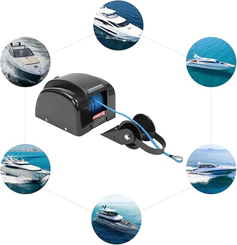 Miniatura 5 de Cabrestante de anclaje para barco, cabrestante de anclaje eléctrico de 45 libras con control remoto inalámbrico, cabrestante de anclaje de barco