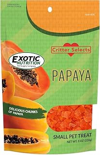 Exotic Nutrition Dried Papaya Treats 1/2 LB - Natural Healthy Fruit Cubes for Rabbits, Guinea Pigs, Sugar Gliders, Squirrels & Small Pets