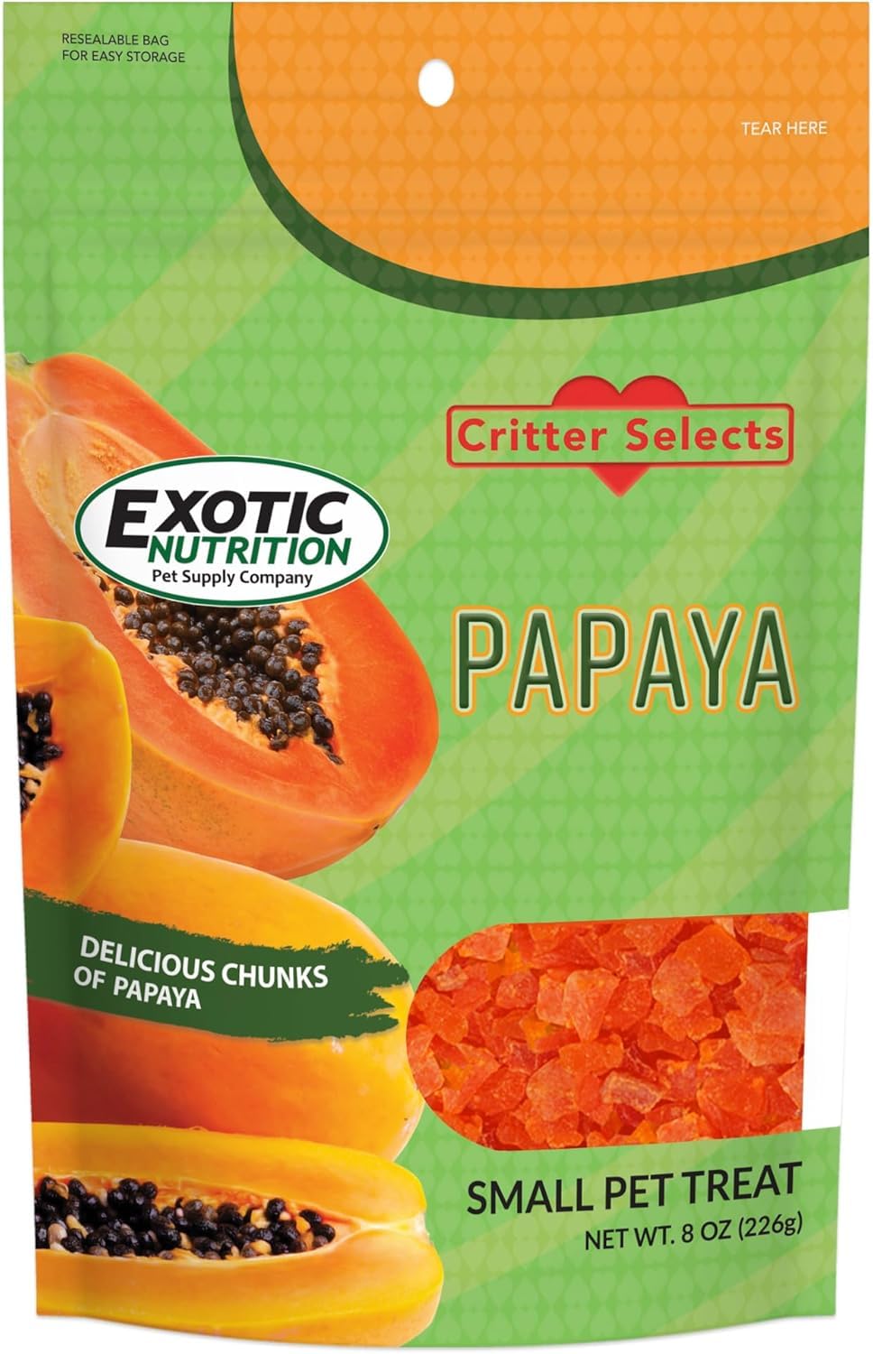 Exotic Nutrition Papaya Treat 1/2 LB - Healthy Natural Dried Fruit Treat - Rabbit, Guinea Pig, Hamster, Gerbil, Rat, Parrot, Sugar Glider, Squirrel,
