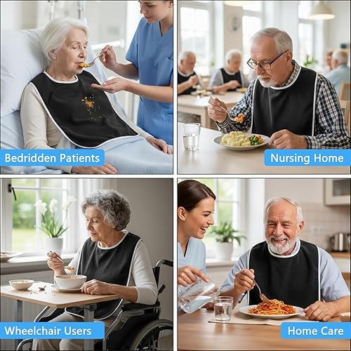 Miniatura 3 de 2 baberos para adultos para comer, protectores de ropa antimanchas para adultos, baberos para adultos mayores, baberos para ancianos, mujeres,