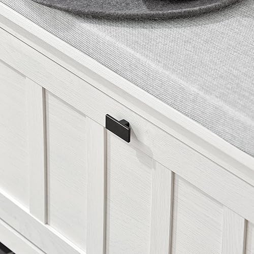 Miniatura 5 de Haotian Banco de almacenamiento de zapatos, para entrada, zapatero para pasillo, zapatero pequeño con cajón abatible y cojín de asiento, blanco,