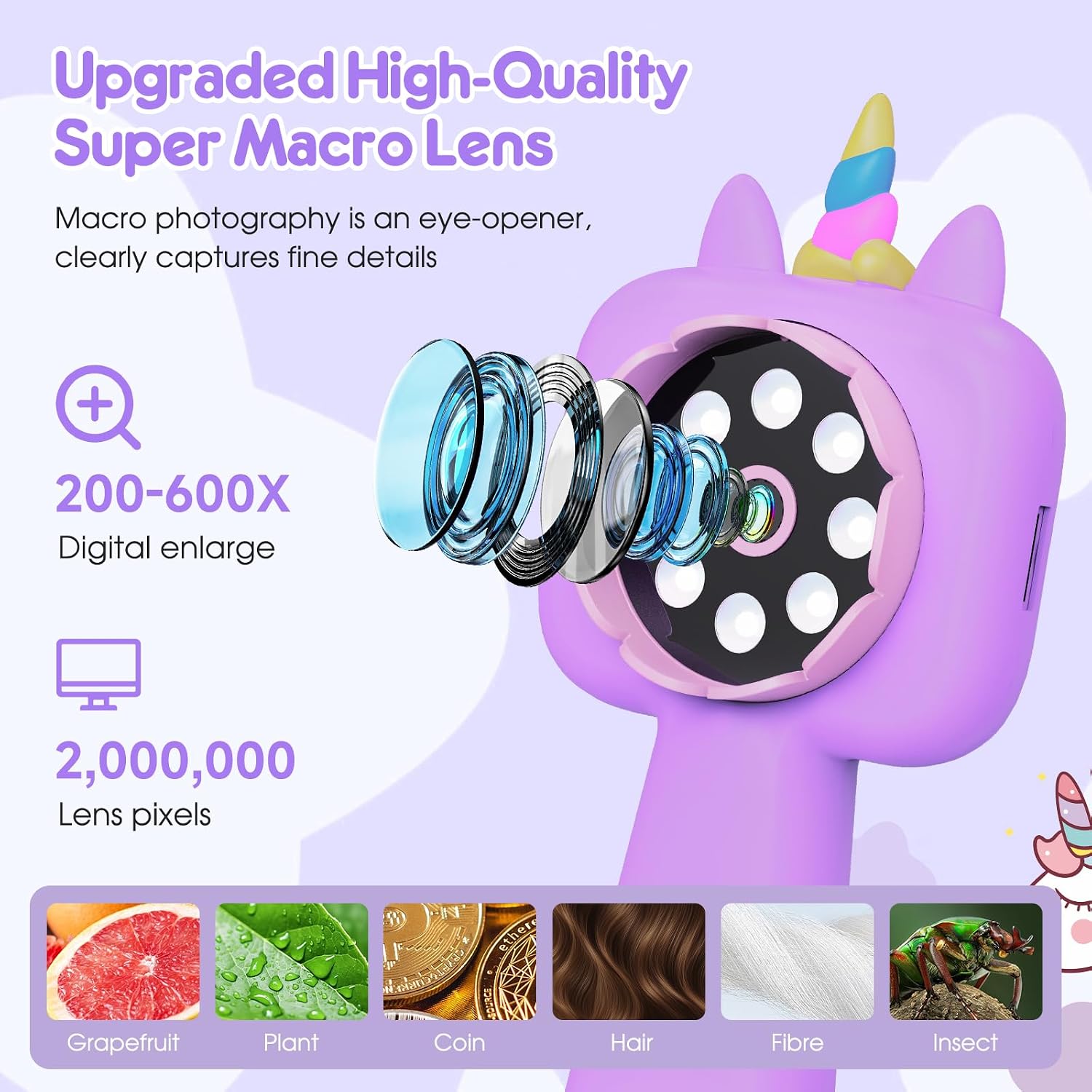 Magnify 2.4" Screen Handheld Microscope for Kids, 600X Digital 4K Kids Microscope, 8 LEDs Pocket Microscope, Portable Edu Toy for Ages 3-12 Boys& Girls Exploring Bugs Plants at Home & Outdoor Travel