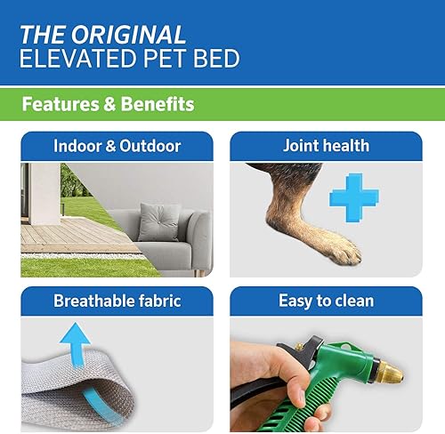 Miniatura 3 de Coolaroo Cama elevada para perros original - Cama transpirable para mascotas fuera del suelo con tela refrigerante, alivio articular y tela Azul