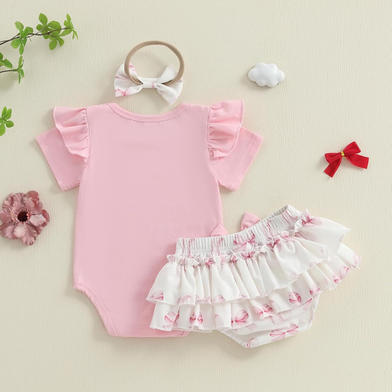 Baby Girl Baseball Outfit Ruffle Short Sleeve Bubble Romper Bow Plaid Tutu Skirt Newborn Summer Clothes Headband 0-18M - Image 3