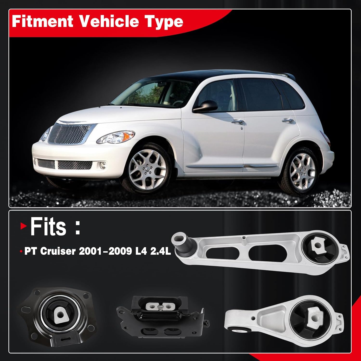 YHDDZH Engine Motor and Transmission Mount Compatible with 2001-2010 PT Cruiser 2.4L L4 Engine, Replace# A2947 5086709AA 2948 4668193AB A2949 4668195AC A3206 4668577AB 4PCS