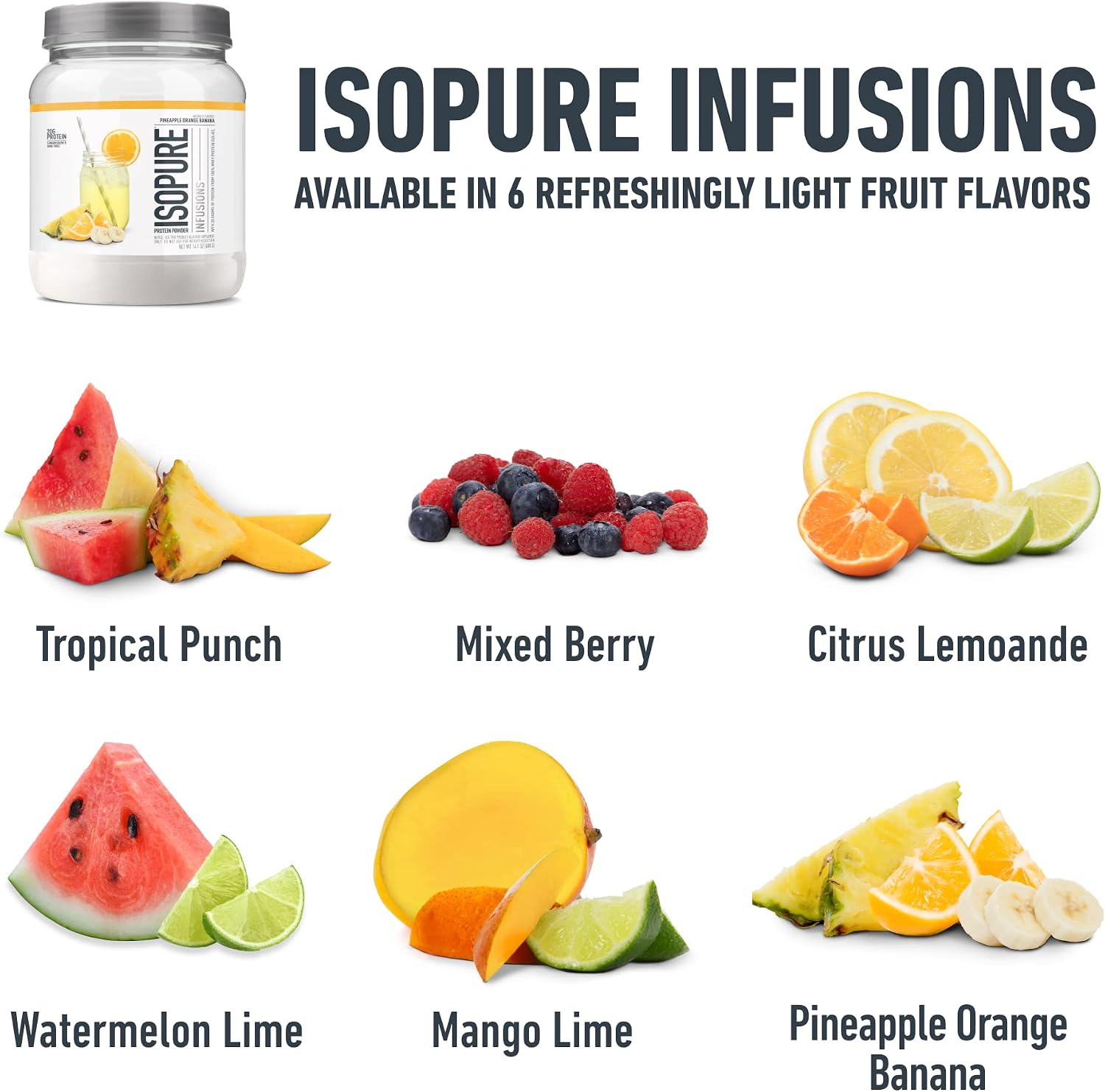 Isopure Protein Powder, Clear Whey Isolate Protein, Post Workout Recovery Drink Mix, Gluten Free with Zero Added Sugar, Infusions- Pineapple Orange Banana