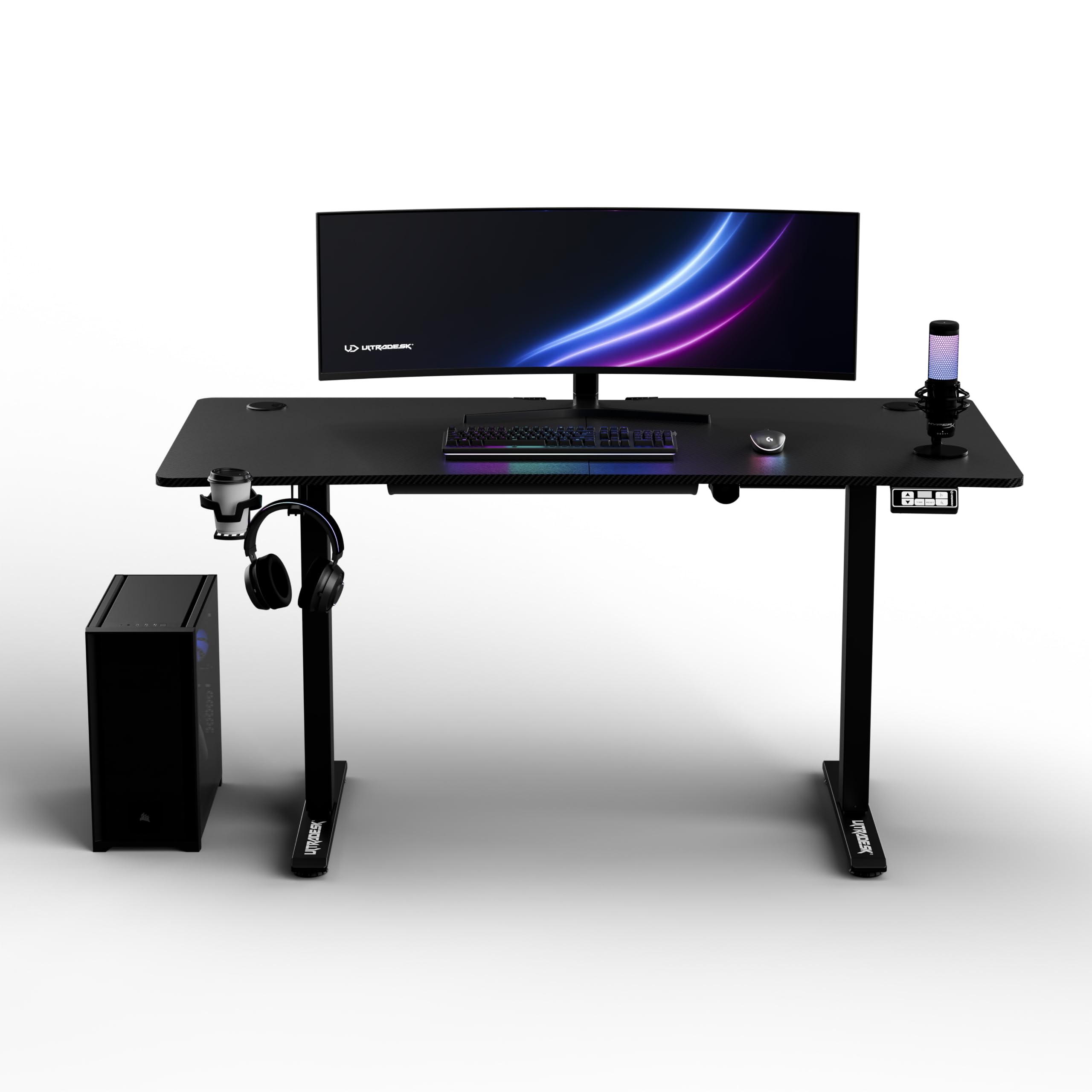 Ultradesk - Scrivania regolabile in altezza LEVEL V2 - Scrivania elettrica per computer 140 x 68 cm - Per il Gioco, l'Ufficio - Gioco da tavolo, PC da ufficio - Nero