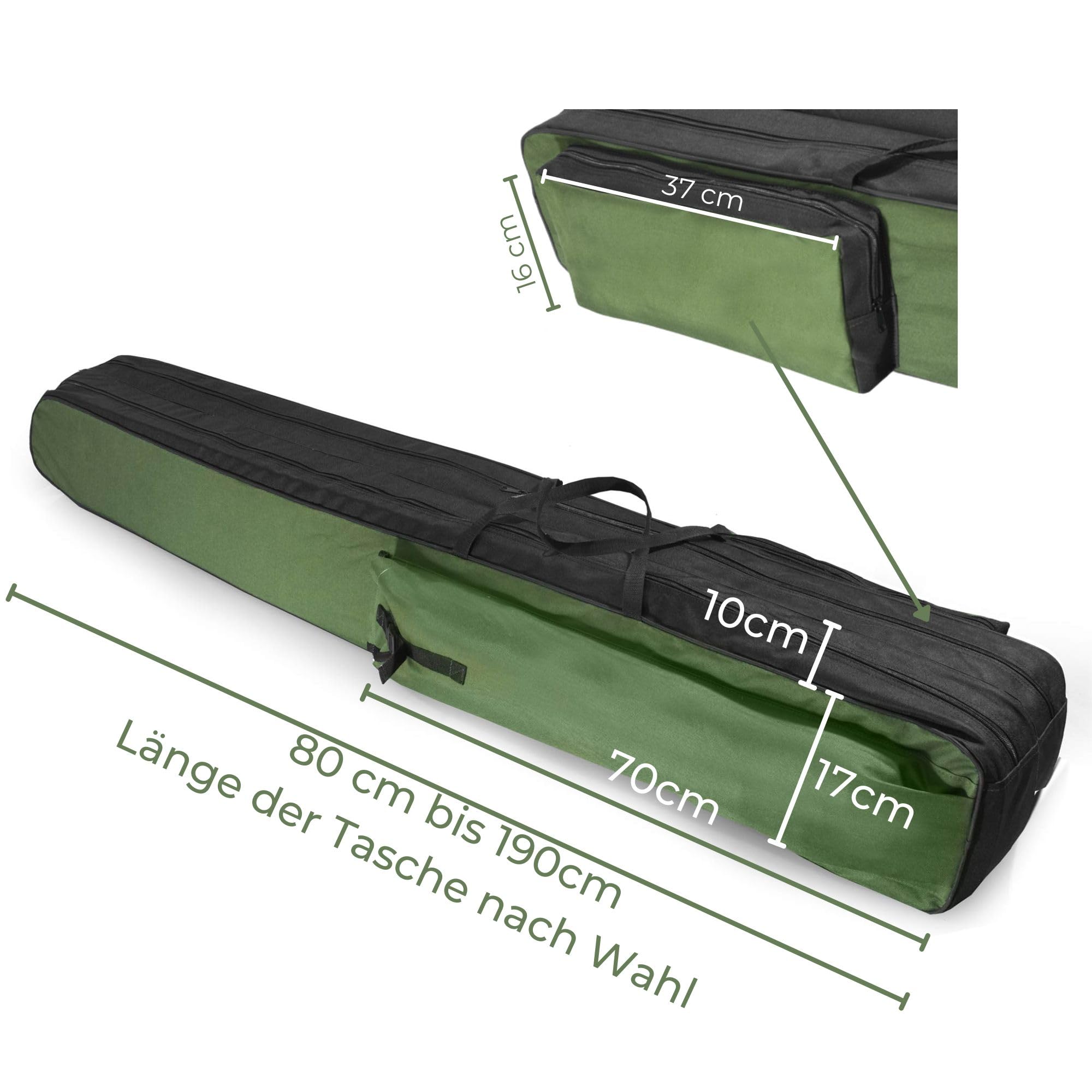 Rutentasche Angelkoffer mit 1, 2 oder 3 Fächern – Angeltasche für 80 bis 190 cm Ruten – Robuste Fishing Tasche für Angelzubehör