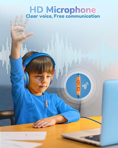Miniatura 4 de Auriculares infantiles con cable, auriculares para niños pequeños con micrófono, auriculares de diadema, limitador de volumen de 8594 dB, conector