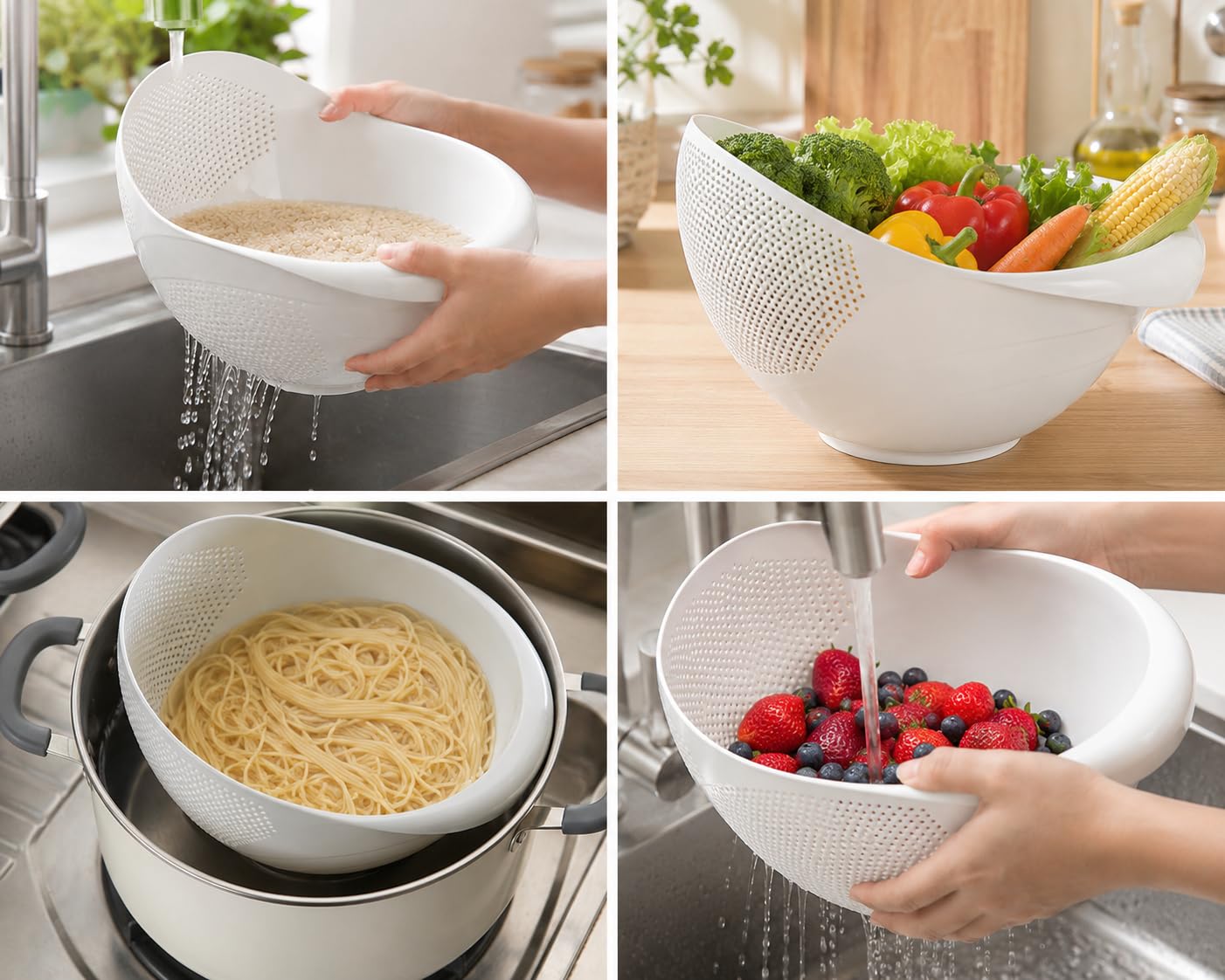 Çok Amaçlı Süzgeç, Beyaz, 4 Litre, BPA İçermeyen, Pirinç ve Sebze için,