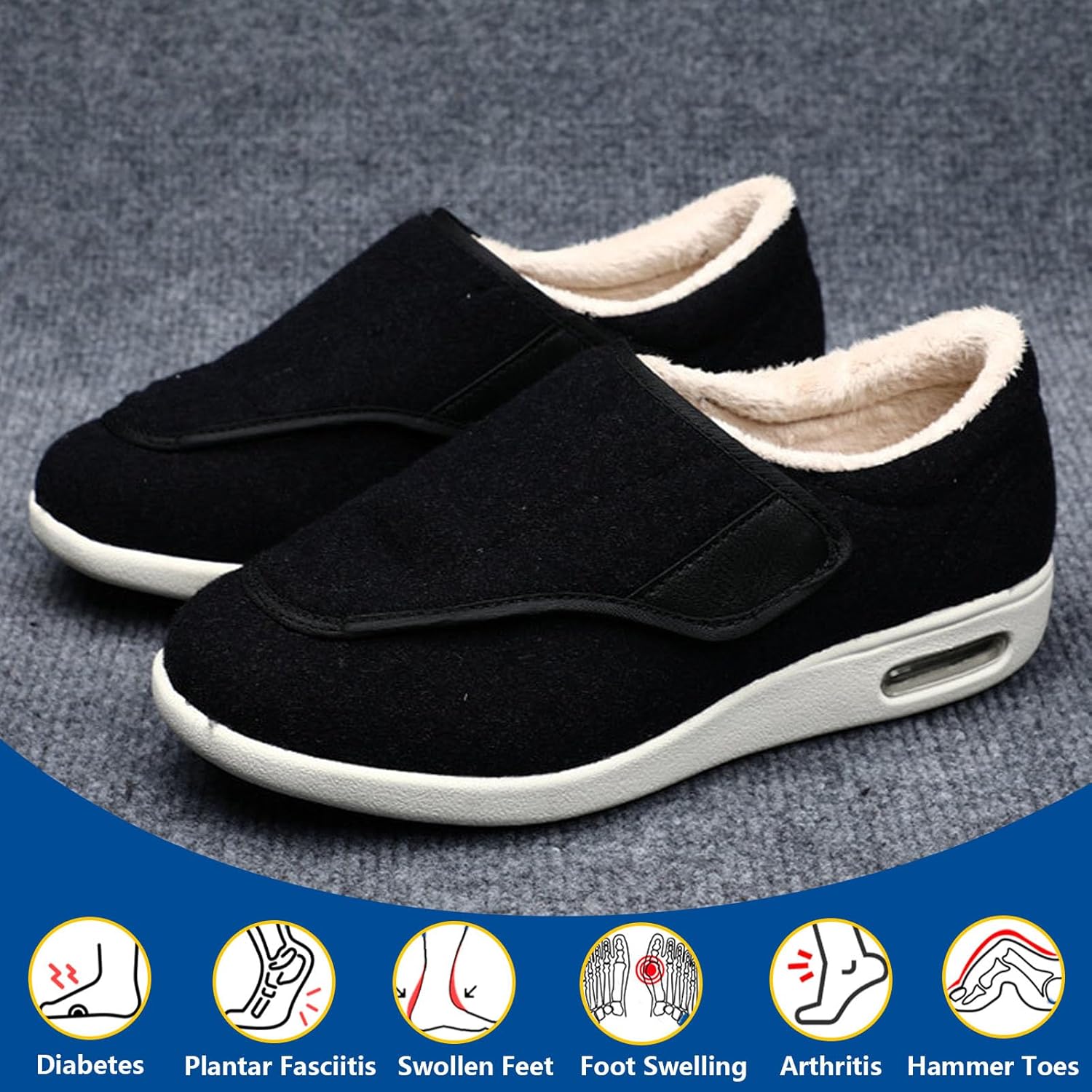 bumuam Diabetic Shoes for Elderly Men,Winter Warm Adjustable Extra Wide Shoes Swollen Feet Diabetic Edema Boots Slippers Indoor Outdoor Diabetic Shoes Men 11
