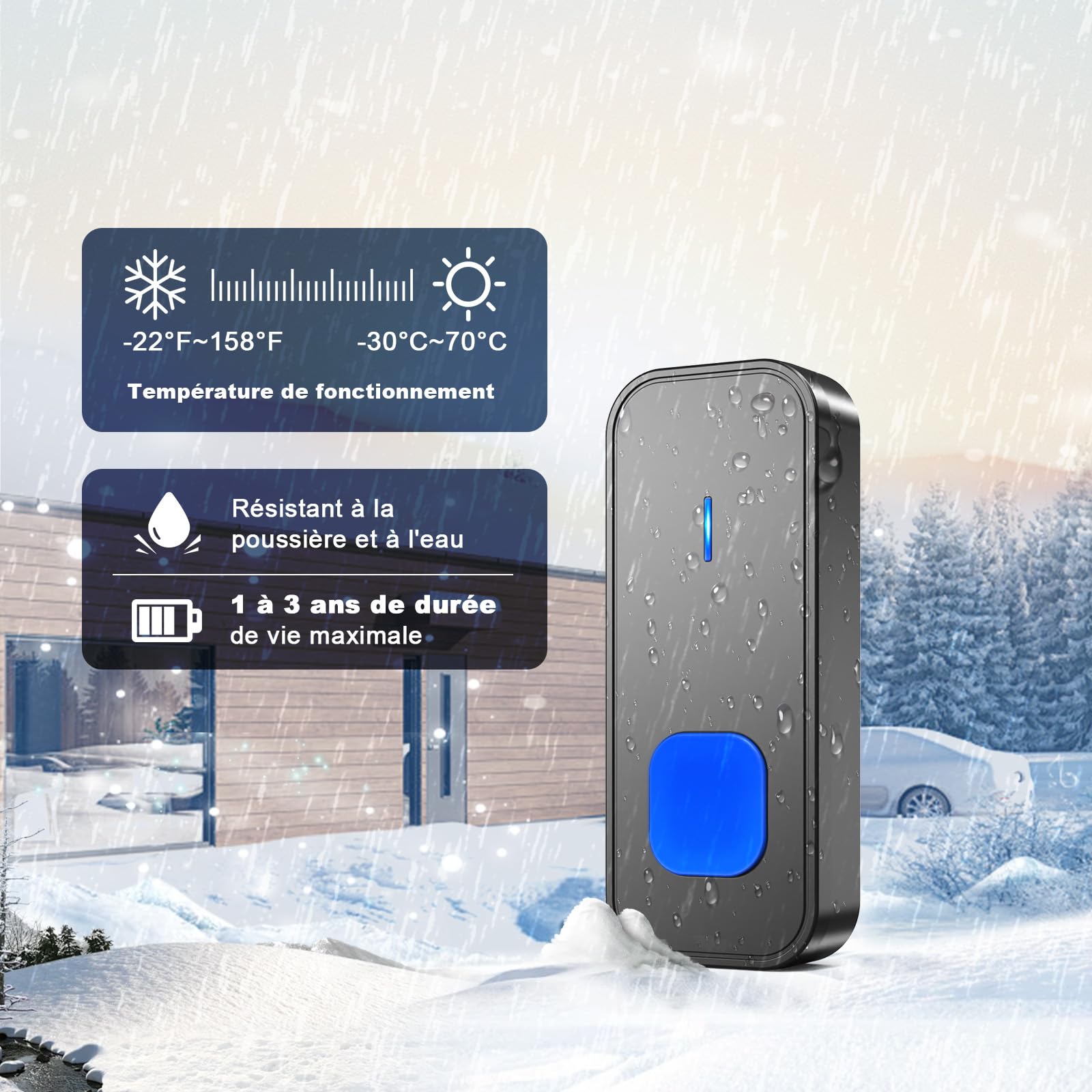 SURFOU Sonnette sans Fil, 400M Sonnette Longue Portée Exterieur Étanche Electronique, Kit de Carillon avec 2 Récepteurs Enfichables pour la Maison, LED Bleu, 55 Mélodies, 5 Niveaux Volumes, Noir