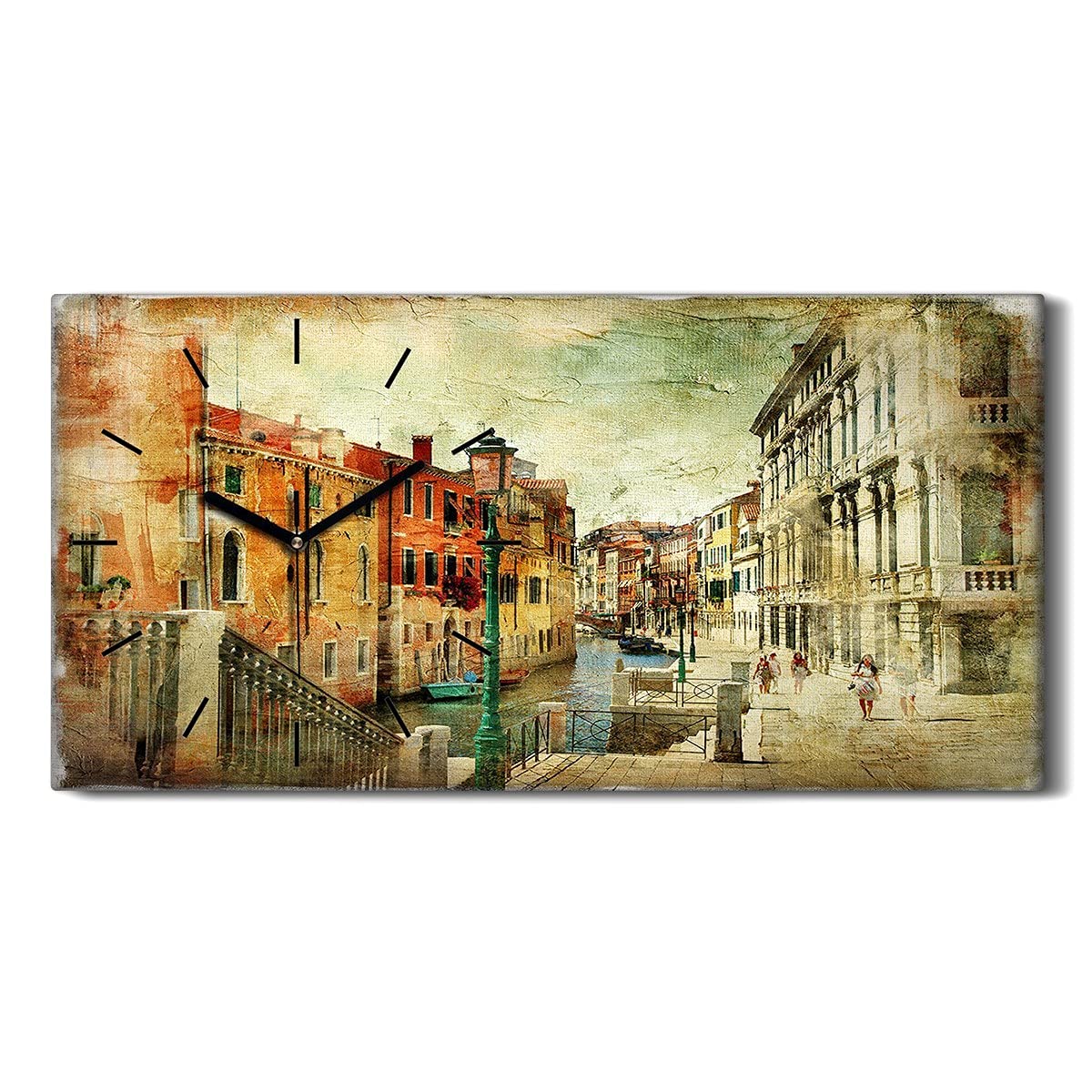 Horloge sur Toile Venise 60x30 cm pour Salon Moderne et Silencieuse