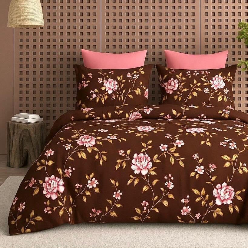 Image of DECOR2ADMIRE 300TC Premium Glace Cotton Printed Super King Size Double Bedsheet with Two Pillow Covers, 108 * 108 Inches or 9ft by 9ft or 275 cm x 275 cm (Blush Charm)