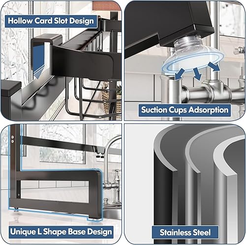 Miniatura 4 de Estante de secado de platos para encima del fregadero escurridor de platos grande con longitud ajustable 295-337 pulgadas y altura 1925-217 pulgadas