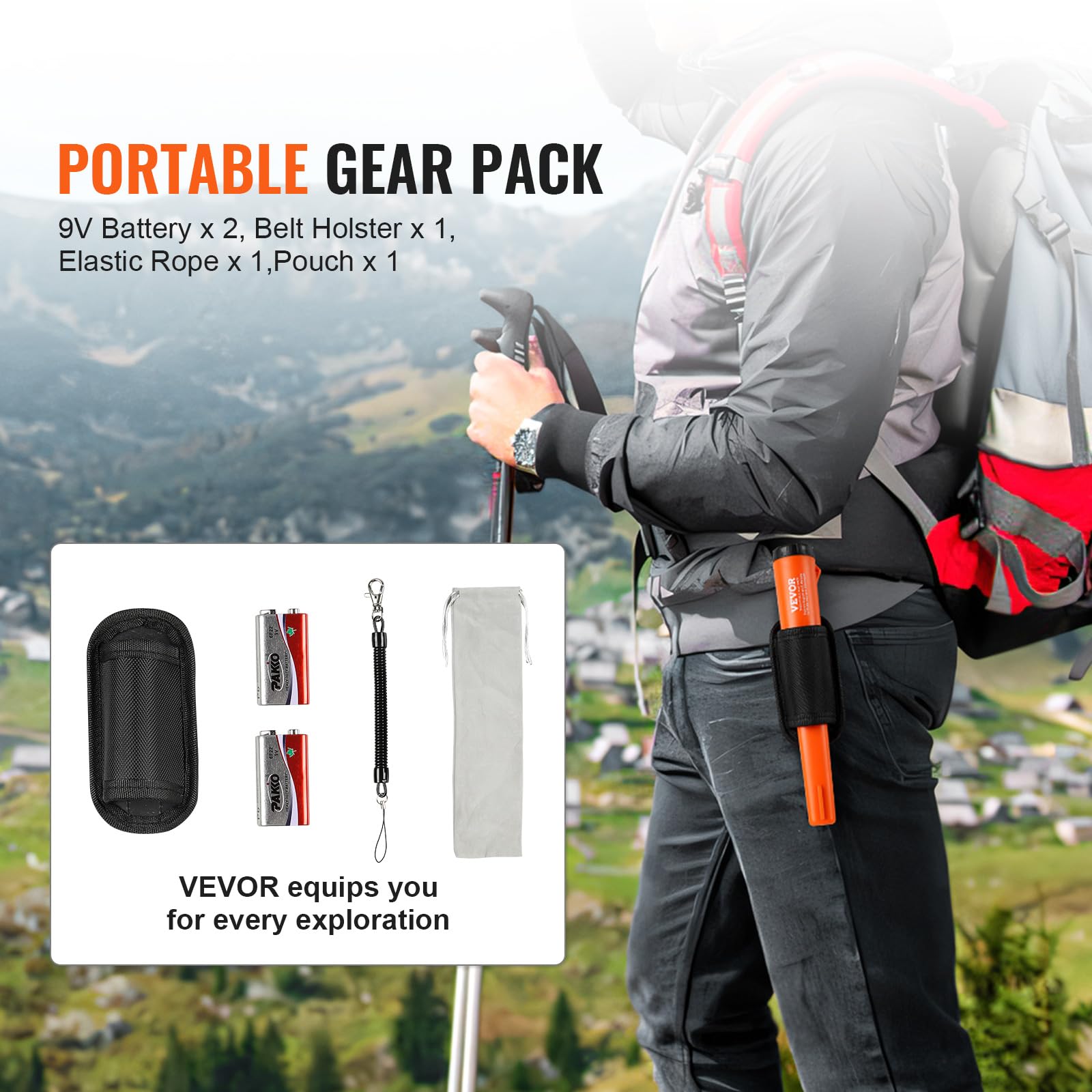 VEVOR Détecteur de Métaux Pinpointer IP68 Entièrement Étanche Pointeur de Métaux Portable Profondeur Détection 114 mm 3 Modes Écran LCD Sonde Chasse au Trésor avec Étui Piles 9 V pour Adultes Enfants