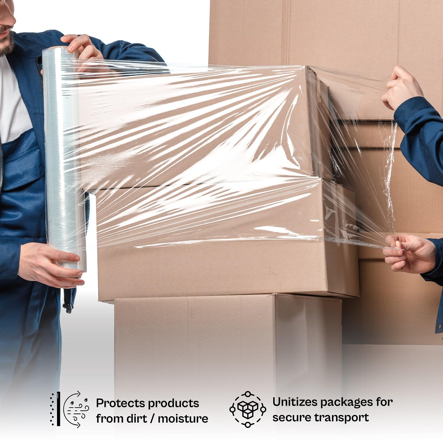 PSBM Lot de 4 rouleaux de film étirable teinté blanc 45,7 cm x 452,4 m, calibre 80, film rétractable résistant industriel pour le déménagement, l'emballage et l'expédition