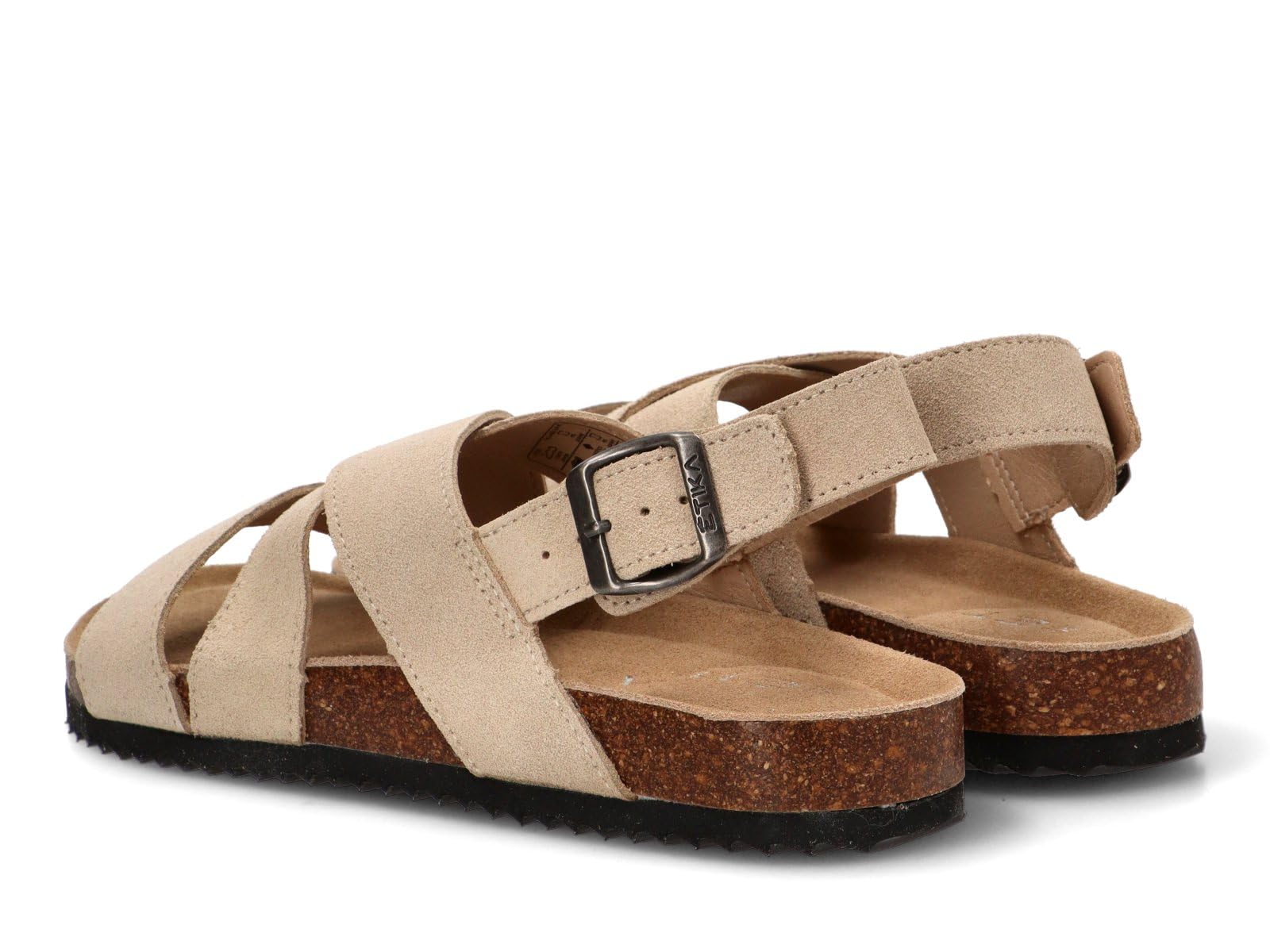 Etika Sandalias Bio de Piel para Hombre, Calzado Plano con Tiras Cruzadas y Planta Anatómica Efecto Corcho, Suela Dentada, 812146
