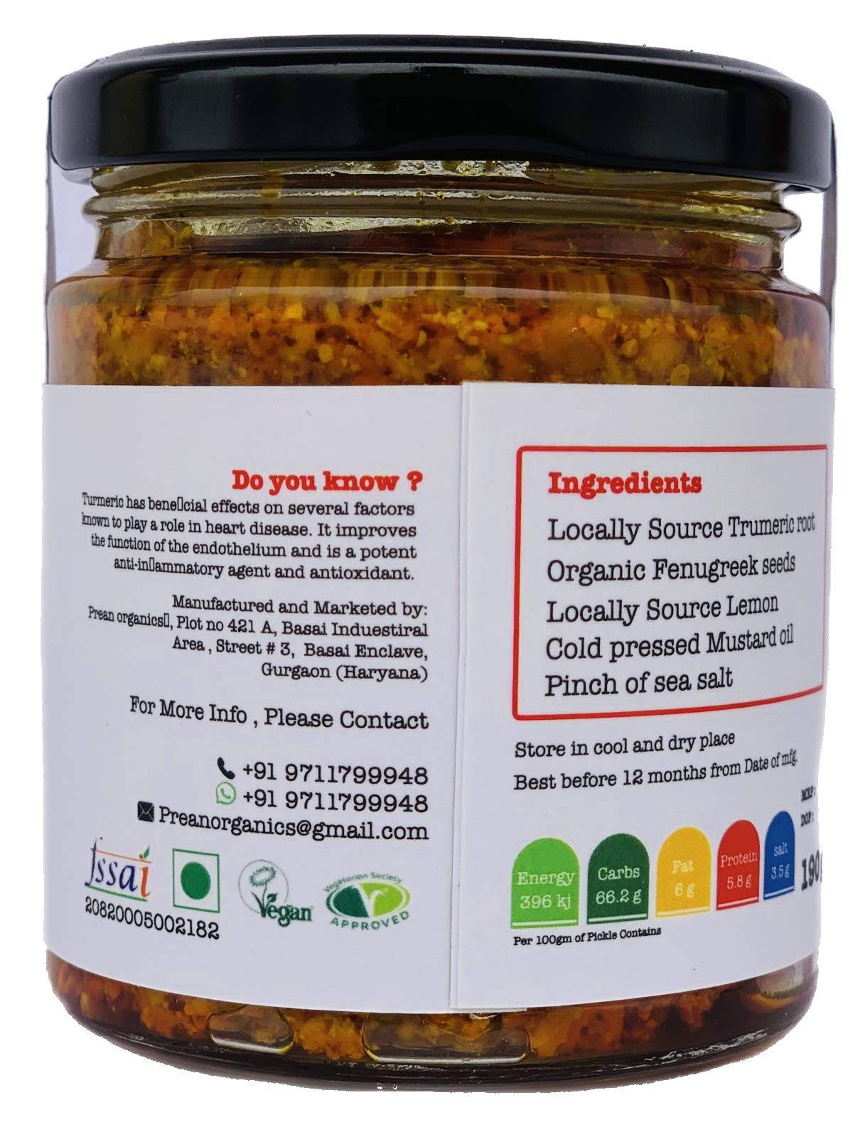 tasty tongue - Homemade Haldi Ka Achar (Raw Turmeric/Curcumin with Lemon Decoction Super Pickle), Traditional, Healthy, Certified, No Added Preservatives/Chemicals | 190 GMS food grade Jar