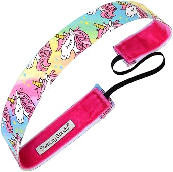 Sweaty Bands Womens Girls Headband - Non-Slip Velvet-Lined Sports Hairband - Born a Unicorn Multi