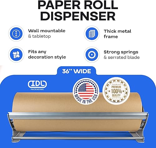Miniatura 2 de IDL Packaging Dispensador y cortador de rollos de papel kraft de 36 pulgadas para rollos de hasta 36 pulgadas de ancho y 9 pulgadas de diámetro,