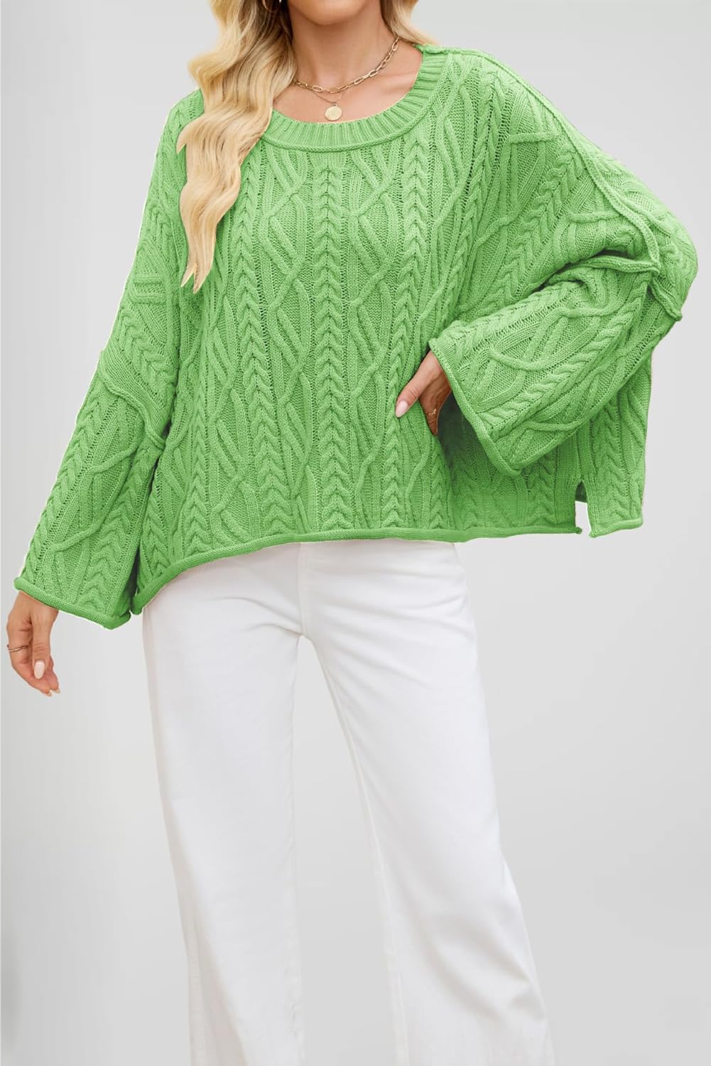 yoeasy Womens Cropped Sweaters Oversized Cable Knit Crewneck Long Sleeve Pullover Trendy Casual Loose Sweater Tops - Image 4