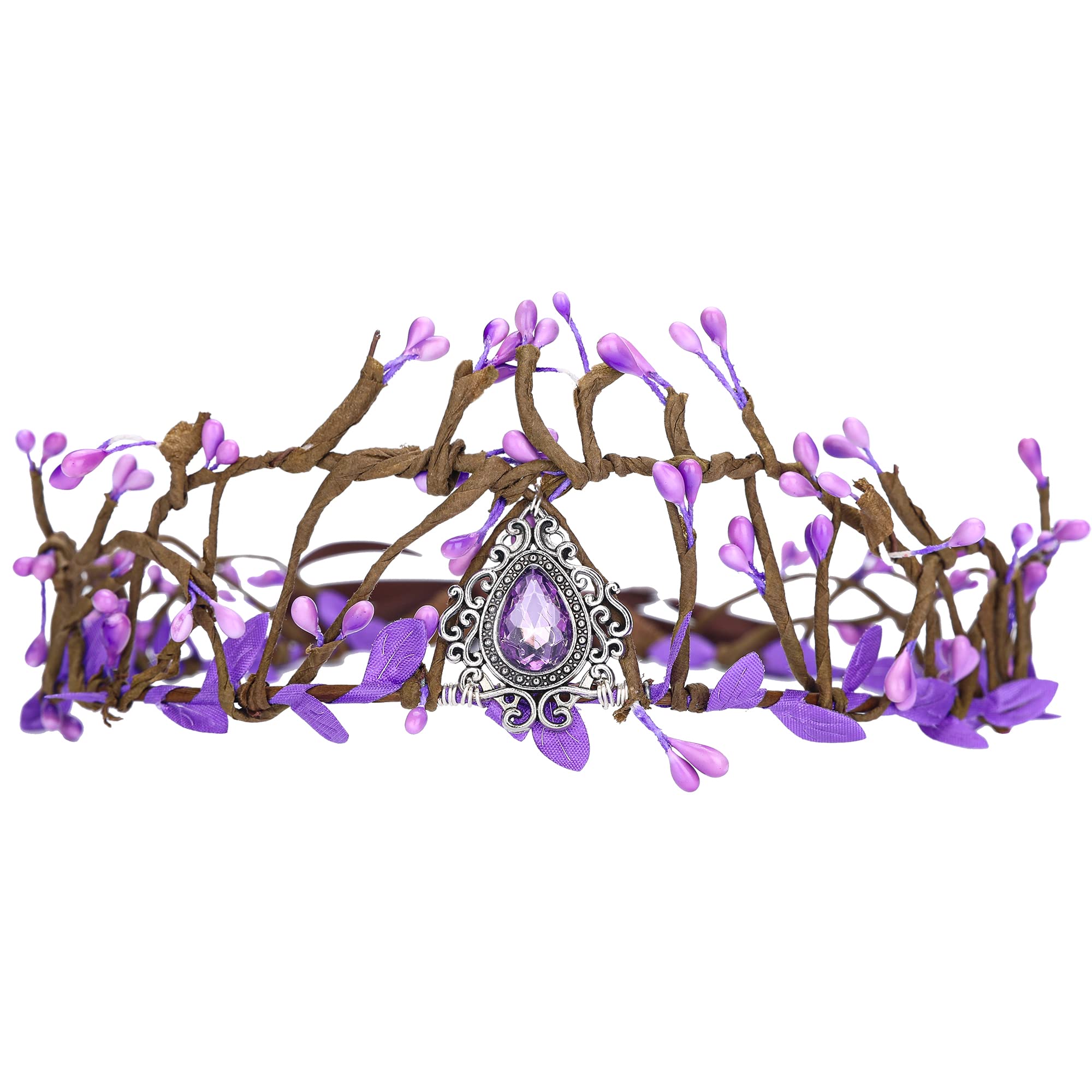 MOSTORY Handmade Purple Woodland Crown - Fairy Flower Headband Forest Elf Headpiece for Women Girls Renaissance Faire Halloween Prom Cosplay
