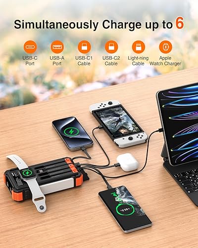 Miniatura 2 de BLAVOR Cargador solar de 20000 mAh integrado 4 cables, batería externa de carga rápida de 20 W con USB C, luz de campamento, linterna, batería
