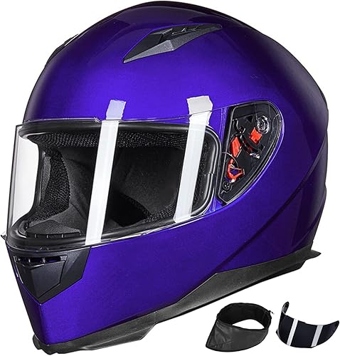 ILM - Casco integral para motocicleta urbana con bufanda de invierno extraíble, 2 viseras, aprobado por DOT