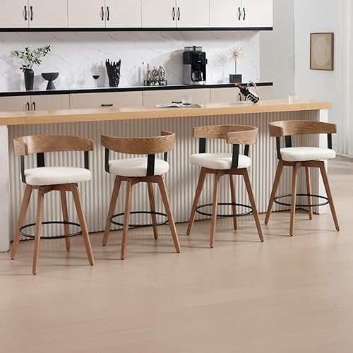 Miniatura 9 de DUOMAY Juego de 1 taburetes de bar giratorios de 26 pulgadas de altura de mostrador con reposapiés, taburete de bar moderno de madera con asiento