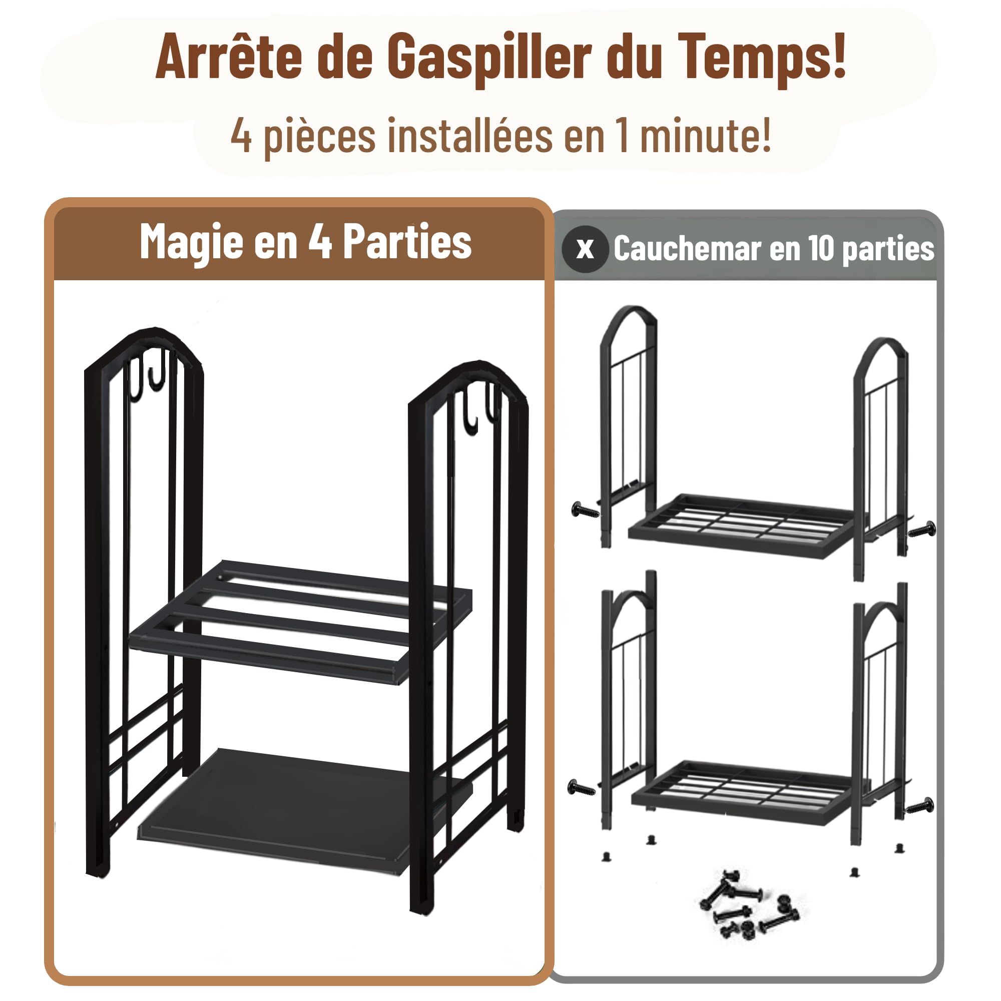 Amagabeli Porte Bûches de Cheminée 74 x 40 x 30cm Rack de Stockage