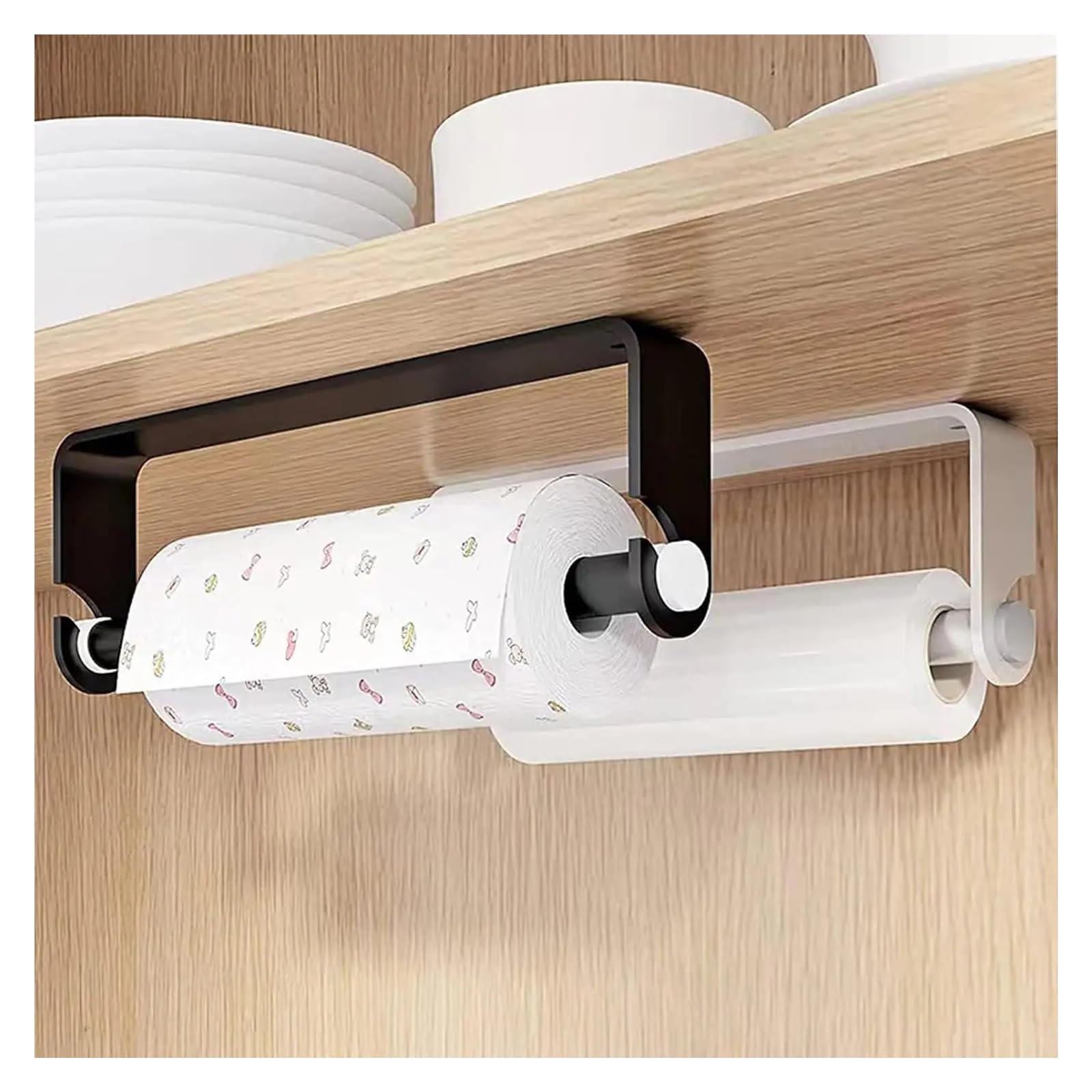 Paper Towel Holder Plastic Wrap Storage Wall Mounted(32cm-Silver)