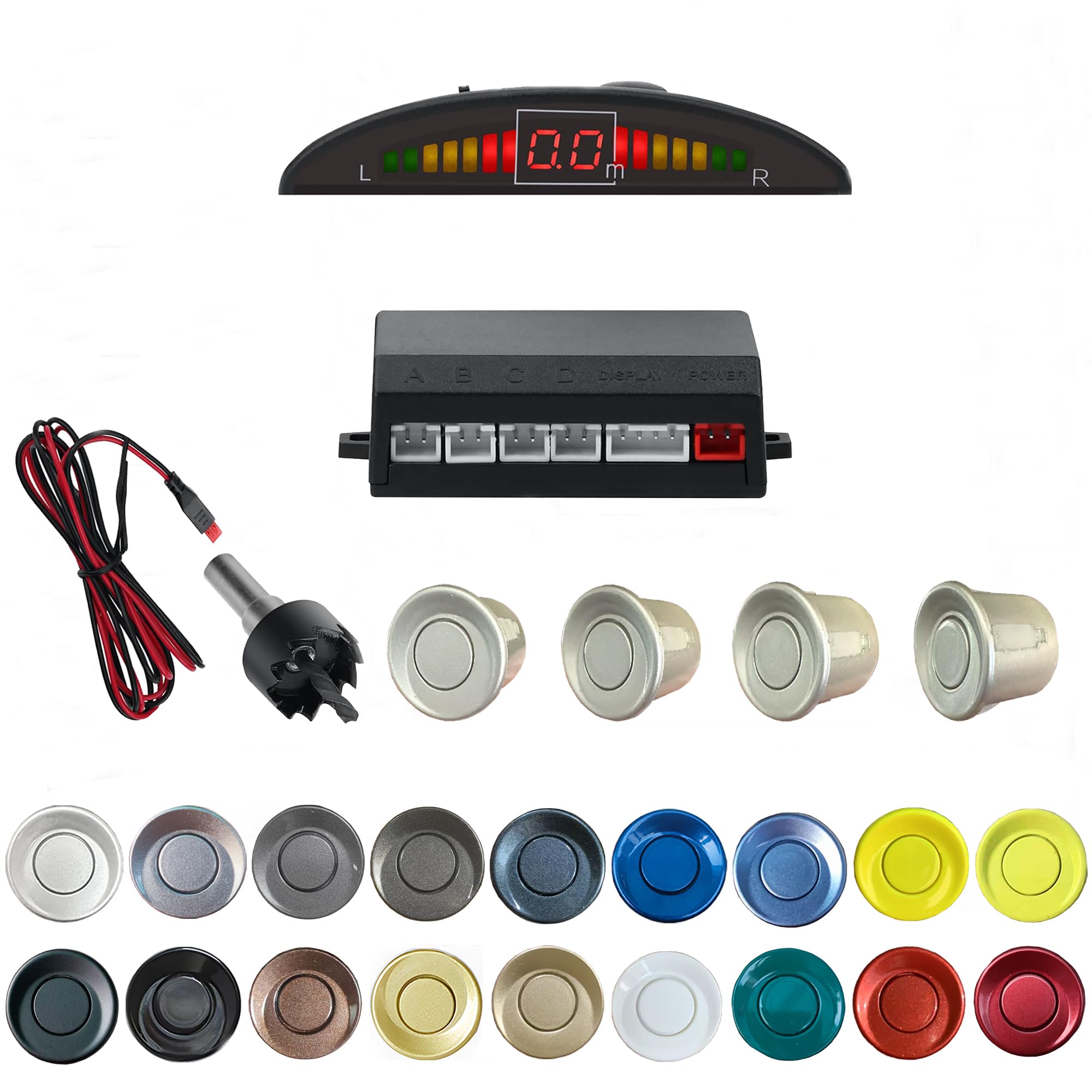 Parking Sensor Kit Backup Sensor Kit Reverse Sensor for Car 20 Color Options for Probes Adjustable Alarm Volume Professional Sensore de Reversa para Carro Safe Driving Assistant（Silver）