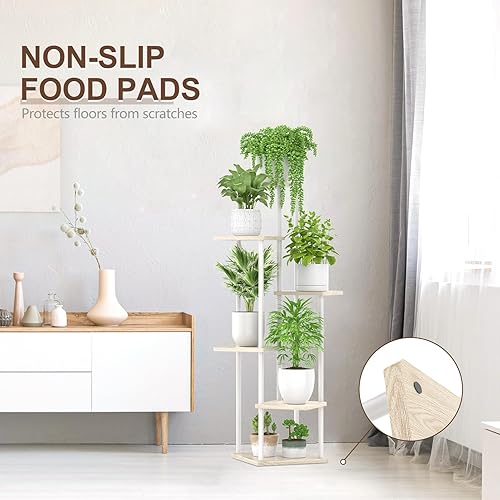 Miniatura 6 de Soporte para plantas de 6 niveles alto para interiores, estante vertical de madera de metal grande para múltiples niveles, soporte para orquídeas