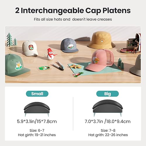 Miniatura 2 de Máquina de prensa de calor para sombreros, con 2 placas intercambiables, placa de calefacción curvada y base de silicona, se calienta rápido y