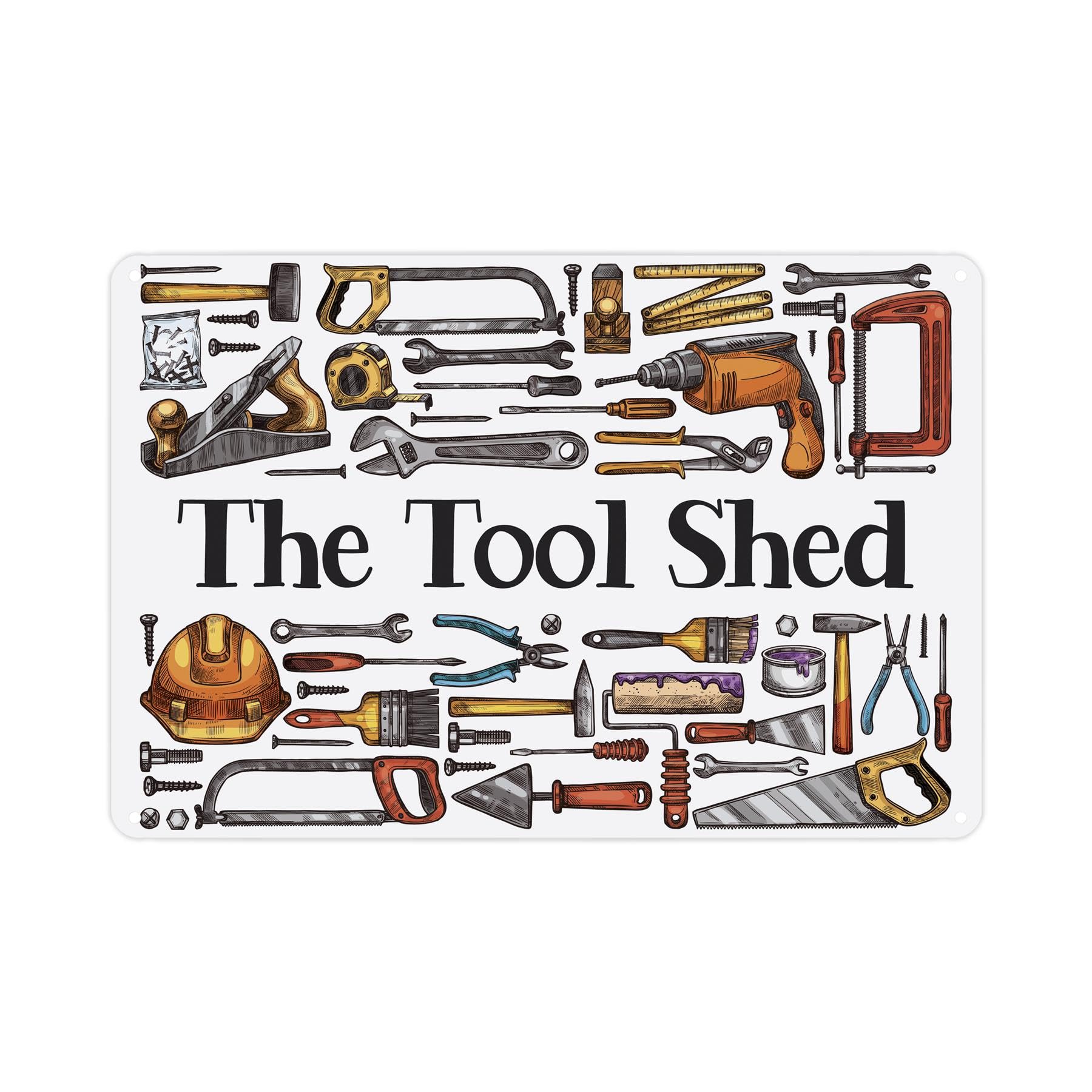 Purely Home Multicoloured The Tool Shed Sign - Tools Collector Metal Plaque Handyman Gift - Shed/Garage Wall Decor 28Cm X 20Cm