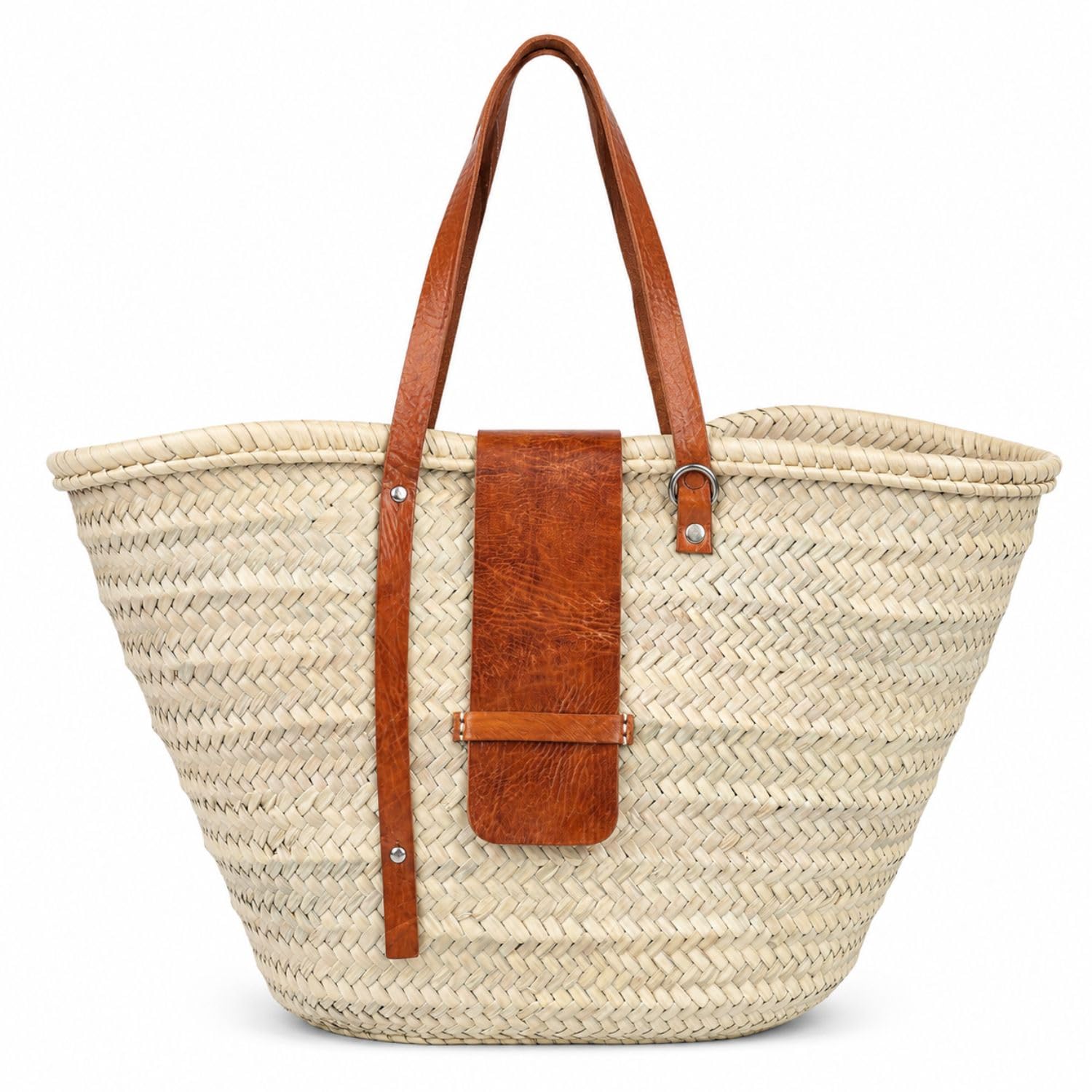 Ibiza Birdie - Bolso de mimbre (55 cm), diseño de hoja de palma y piel natural