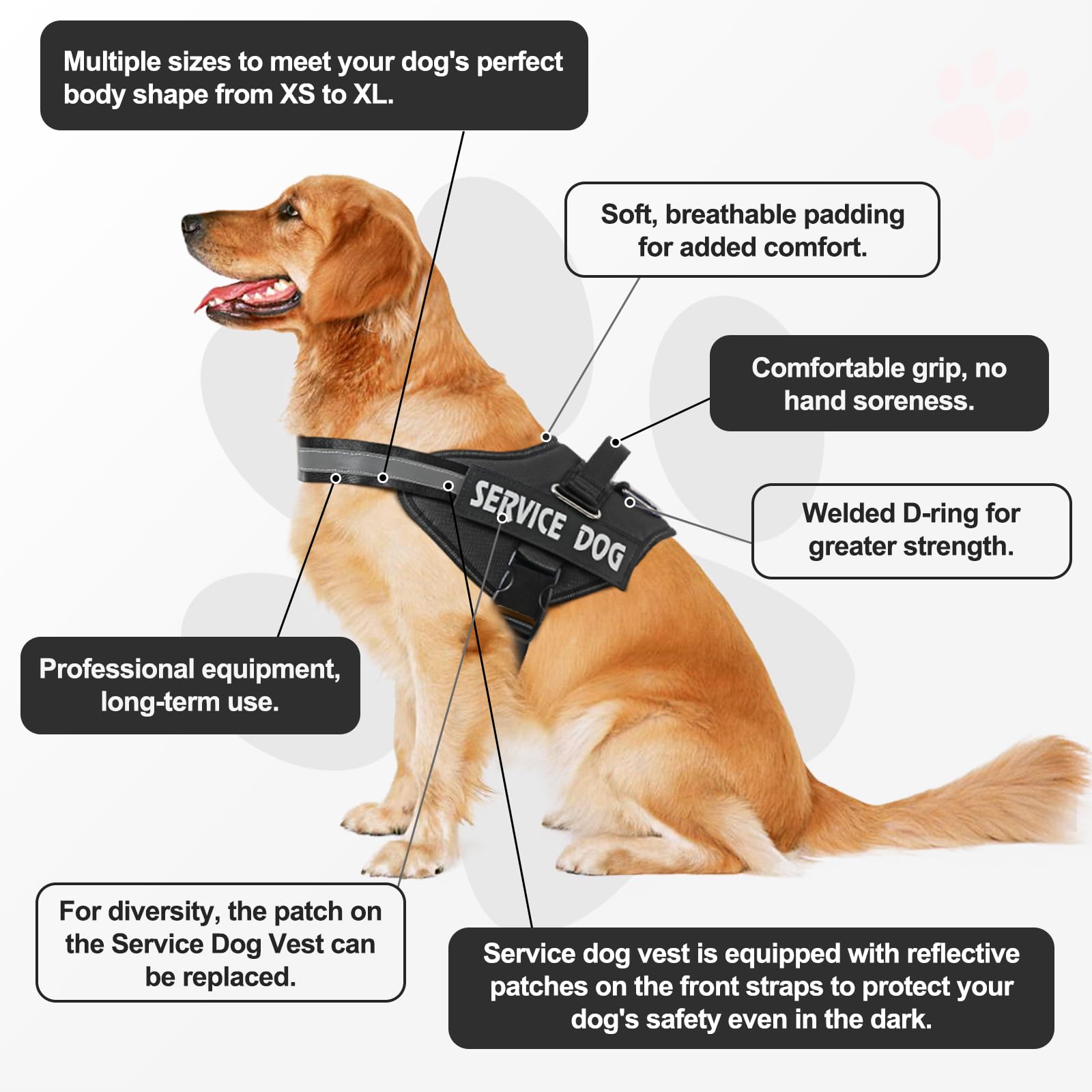 VOOPET Service Dog Vest Harness+ ID Tag and Leash Set+6 Patches,No Pull&Adjustable Reflective Dog Harness for Training,Suitable for Small Medium and Large Dogs. - image 3