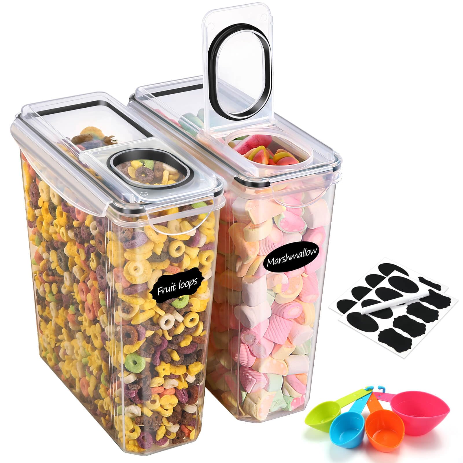 2PCS Plastic Food Storage Containers (3.7L), Airtight Food Containers with Lids, BPA-Free Kitchen Cereal Storage Containers with 16 Labels & 1 Marker