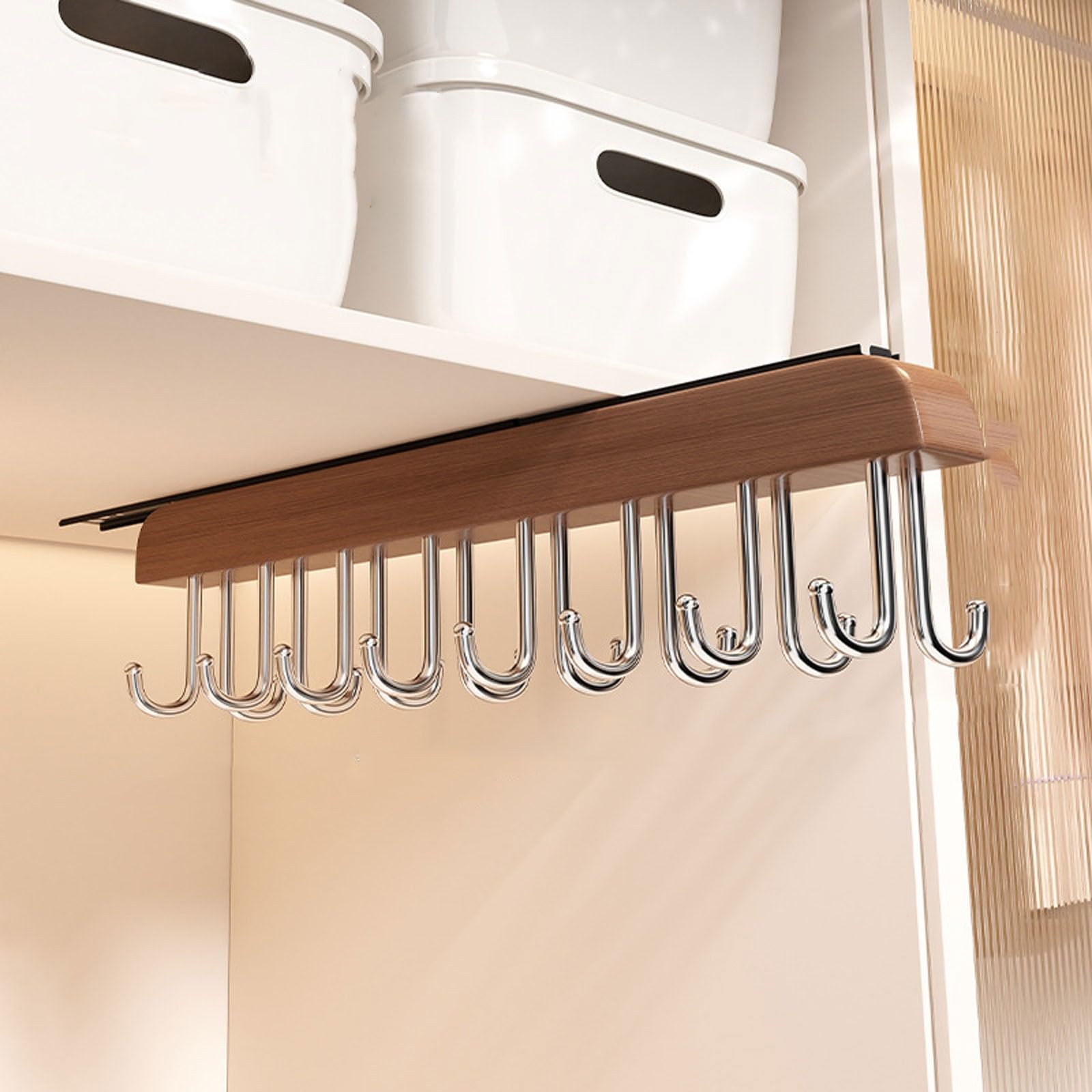LHBM Pull Out Hanging Pot Rack Adjustable Pot Racks with Sliding Rail Storage Utility Rack Used for Kitchen Closet Cupboard Load 75LBS Easy to install A,29CM