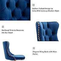 Vista 4 de Aoowow Juego de 2 taburetes de bar giratorios, taburetes de bar ajustables con respaldo de terciopelo copetudo, sillas de bar modernas tapizadas