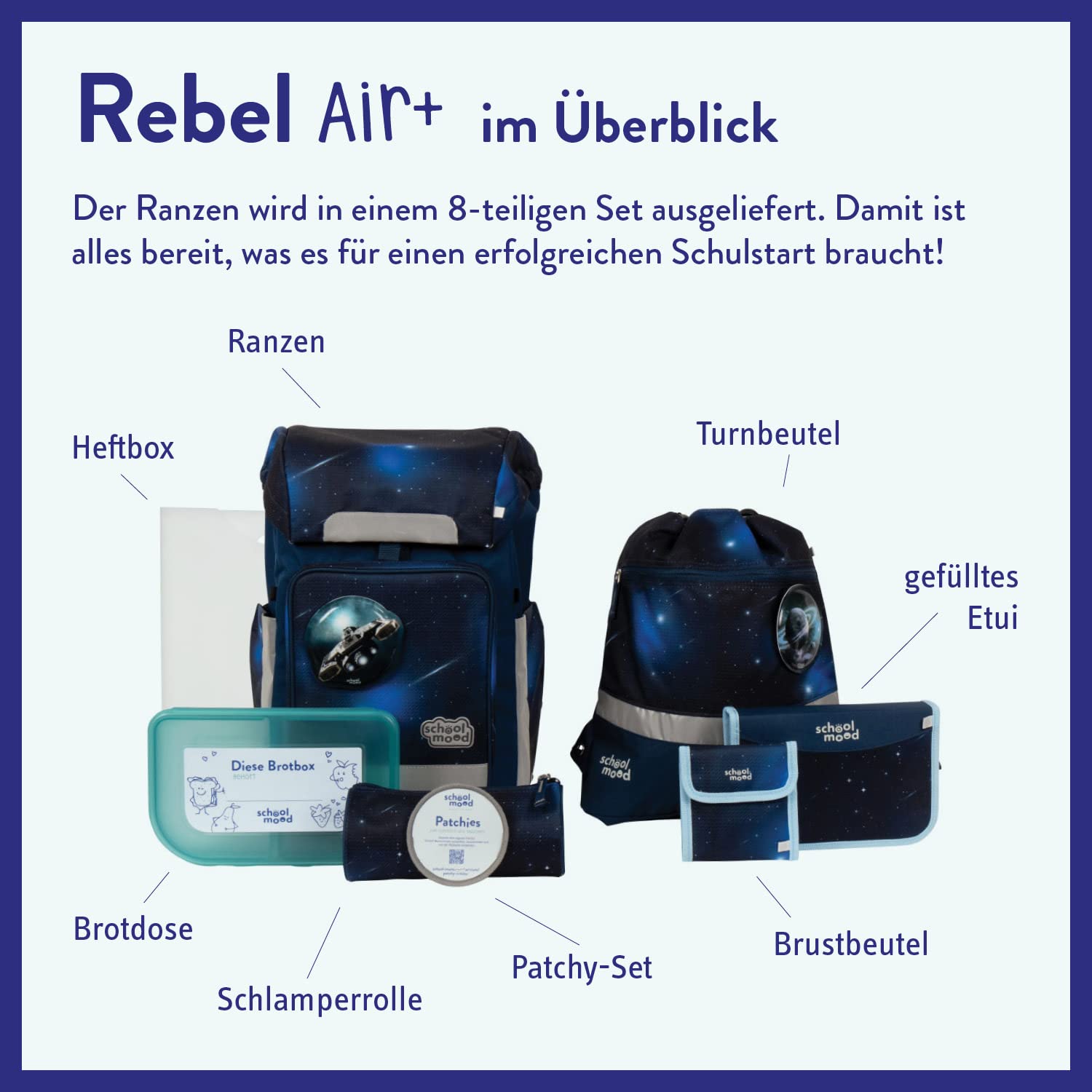 SCHOOL-MOOD Rebel mit LED Patchy Schulranzen-Set 8-teilig Moritz